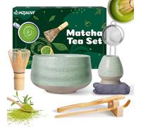 MZJAUVF Matcha Kit, 8Pezzi Matcha Tea Kit, Matcha Whisk, Supporto Chasen, Cucchiaio di Matcha, Setaccio, Portacucchiaio, Tovagliolo da Tè, Matcha Cerimonia, Set Matcha Regalo per Principianti