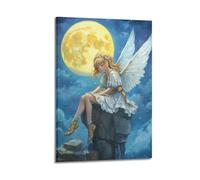 MZKSUERS Poster decorativo da parete su tela, motivo: Angelo Ragazza al chiaro di luna, stampa artistica moderna per camera da letto, per camera da letto, 50 x 75 cm