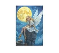 MZKSUERS Poster decorativo da parete su tela, motivo: Angelo Ragazza al chiaro di luna, stampa artistica moderna per camera da letto, per camera da letto, 50 x 75 cm