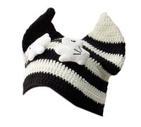 MZRAN 1 copricapo in corno oversize peloso per sport invernali, caldo copriorecchie spesso sci arrampicata cappello donna bambini elegante maglia berretti, Bianco e nero B, Taglia unica