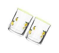MZRAN 2 bicchieri in vetro con motivo a limone, 400 ml, eleganti motivi a frutta, ideali per cocktail, ore, cene, feste, cucina, stile vintage, coppia di bicchieri