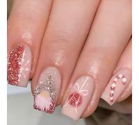 MZRAN 24 unghie finte natalizie a pressione, corte, quadrate, unghie artificiali, pupazzo di neve, unghie adesive per donne e ragazze