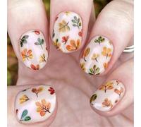 MZRAN 24 unghie finte per il Ringraziamento, corte, quadrate, copertura completa, con foglie d'acero, da premere sulle unghie, forniture per manicure