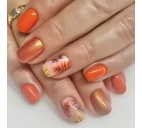 MZRAN Autunno Foglie d'Acero Premere sulle Unghie Corte Unghie finte Ringraziamento Unghie Artificiali Coperture Pi