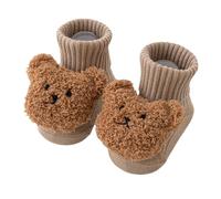 MZRAN Calzini da pavimento per bambini con suola in gomma antiscivolo in cotone al ginocchio Prewalker Piano 0-3 anni scalda piedi calzini del fumetto per il bambino, Orso marrone kaki, M