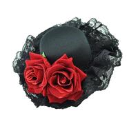MZRAN Cappello a cilindro con fiore di rosa, elegante fascinator, decorazione per donne e ragazze, per feste cosplay