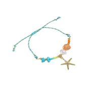 MZRAN Ciondolo regolabile a tema oceano con ciondoli in ceramica e conchiglia, corda intrecciata, gioielli da spiaggia per donne, ciondolo regolabile a tema spiaggia, Misura unica, come descritto