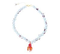 MZRAN Collana con ciondolo in ceramica artigianale con accento in vetro, elegante collana con perline per il collo, idea regalo unica in vetro