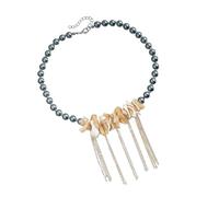 MZRAN Collana girocollo artistica con conchiglie e frange con perline di vetro per le donne elegante regalo elegante collana alla moda quotidiana