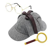 MZRAN Costume da investigatore con cappello occhiali ingrandimenti accessori set abiti per Halloween Cosplay Detective Costume Set
