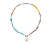 MZRAN Elegante collana con perline floreali con accenti multicolori, catena da 50 cm, per occasioni festive, collana alla moda per festival, Misura unica, come descritto, come descritto