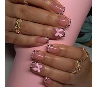 MZRAN Leopards French Tip Unghie finte Belle Fiocchi Premere sulle unghie Unghie artificiali Coperture complete Stick on Nails Manicure Fornitura