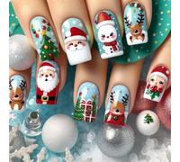 MZRAN Natale Press On Nails Pupazzo di neve Unghie finte Bella Elks Full Covers Stick on Nails Santa False Nails per Donna