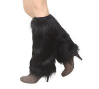 MZRAN Scaldamuscoli per donne e ragazze, Harajuku, scaldamuscoli in finta pelliccia, per autunno e inverno, tinta unita, in peluche peloso, con polsini, Nero , 15