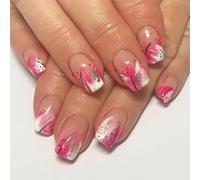 MZRAN Unghie finte quadrate Disegni floreali Press On Nails Coperture complete Acrilico Unghie Artificiali Lucide Stick on Nails