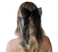 MZRAN Velo da sposa fiocco forcina per concorso ballo di fine anno perle copricapo elegante clip per capelli ragazza copricapo puntelli foto
