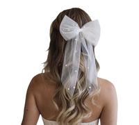 MZRAN Velo da sposa fiocco forcina per concorso ballo di fine anno perle copricapo elegante clip per capelli ragazza copricapo puntelli foto