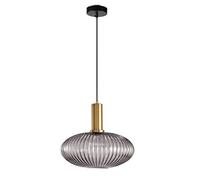 MZStech Lampada a sospensione moderna, lampada a sospensione in vetro grigio con portalampada in rame dorato