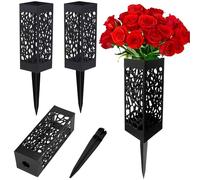 MZSX 4 pcs Vaso per fiori funerari, vasi per fiori commemorativi in plastica, portafiori da tomba con inserto a terra di facile installazione, portafiori per lapide per decorazioni cimiteriali