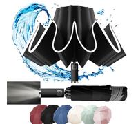 MZSX Ombrello Pieghevole, Viaggio Antivento, luce a LED,design pieghevole inverso, Portatile Automatico, Compatto Resistente Leggero, passeggino universale
