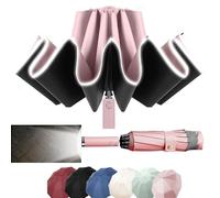 MZSX Ombrello Pieghevole, Viaggio Antivento, luce a LED,design pieghevole inverso, Portatile Automatico, Compatto Resistente Leggero, passeggino universale