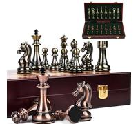 MZSX Set di Scacchi in Legno, metallo puro scacchi, Passa all'Edizione Deluxe, mestiere, Scacchiere Set Portatile Gioco da Viaggio per Adulti Bambini
