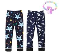 MZSYLK Ragazze Pile Foderato Leggings Set Spessi Pantaloni Termici Cotone Colorato Ragazze Inverno Caldi Pantaloni Floreali Stampati Collant, Stelle e piume, 6-7 Anni