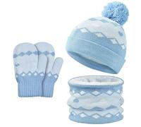 MZSYLK Set di guanti invernali per bambini, 3 in 1, berretto termico a doppio strato, fodera in pile, scaldacollo per ragazzi e ragazze, 3-8 anni, 02 blu., 3-8 Jahr Old