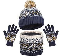 MZSYLK Set di guanti invernali per bambini, 3 in 1, berretto termico a doppio strato, fodera in pile, scaldacollo per ragazzi e ragazze, 3-8 anni, Blu, 3-8 Jahr Old