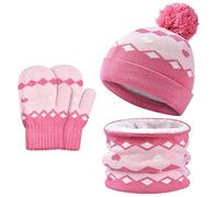 MZSYLK Set di guanti invernali per bambini, 3 in 1, berretto termico a doppio strato, fodera in pile, scaldacollo per ragazzi e ragazze, 3-8 anni, 02 rosa., 3-8 Jahr Old
