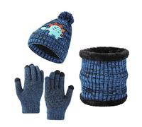MZSYLK Set di guanti invernali per bambini, 3 in 1, berretto termico a doppio strato, fodera in pile, scaldacollo per ragazzi e ragazze, 3-8 anni, dinosauro, 3-8 Jahr Old