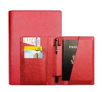 MZYFDC 1 pezzo di custodia for passaporto in pelle PU tinta unita, portapenne da lavoro, porta carte di credito, accessori da viaggio leggeri(Red)
