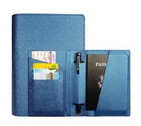 MZYFDC 1 pezzo di custodia for passaporto in pelle PU tinta unita, portapenne da lavoro, porta carte di credito, accessori da viaggio leggeri(Blue)