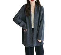 MZYFDC Cárdigan de Punto Knitted Cardigan Wool Thick Knit Loose Plus Size Top Women's Double Pocket Cashmere Coat(Color 2,L)