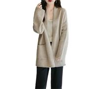 MZYFDC Cárdigan de Punto Knitted Cardigan Wool Thick Knit Loose Plus Size Top Women's Double Pocket Cashmere Coat(Color 4,L)