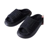MZYFDC Ciabatte invernali aperte Pantofole da donna in spugna con punta aperta, casual, tinta unita, suola spessa, taglie forti, una parola, in cotone felpato, for la casa(Black,38-39)