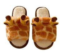 MZYFDC Ciabatte invernali aperte Scarpe da donna invernali interno in caldo cotone for studenti a casa, pantofole in peluche con una sola parola, motivo: giraffa dei cartoni animati(Yellow,38-39)