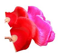 MZYFDC Real Silk Fabric Fans,1 Pair Handmade Women Belly Dancing, 180 * 90cm Long Dance(Color 15,180x90cm Real Silk)