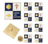 Mzztino Pilgrim Lapel Pin Camino de Santiago Badge Road Marker St James Cross Scallop Shell Pins, Small, Ferro, Nessuna pietra preziosa