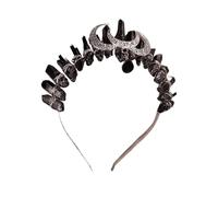 MZZYG Corona Corona di Cristallo Tre Lune Ciondolo Nero Tiara Strega Halloween Natale Accessori for Capelli Festivi Regali Strega