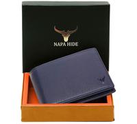 #N. 1 Portafogli Bifold in Vera Pelle da Uomo Blocco RFID Slim (Blu) Spedizio...