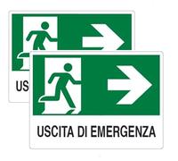 N° 2 CARTELLO SEGNALETICO IN PLASTICA 20X30 USCITA DI EMERGENZA FRECCIA A DESTRA IMBUSTATO SINGOLARMENTE