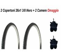 N°2 Copertone / Pneumatico Bici 26 x 1 3/8 NERO + N°2 Camere d'aria OMAGGIO