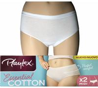 N.2 SLIP MIDI PLAYTEX ESSENTIAL COTTON PERFECT COMFORT cotone ELASTICIZZATO