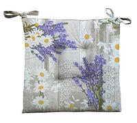 N. 4 Cuscini Coprisedia per Cucina Provenzale Shabby Lavanda Margherite Pouff, 100% Cotone, Imbottitura 100% Poliestere, Misura 40x40x4