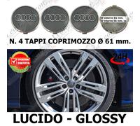 N 4 Tappi Coprimozzo per Audi 61 mm Grigio CERCHI STEMMA BORCHIE Logo Ruote auto