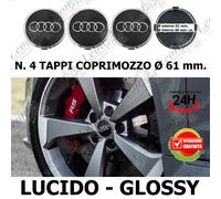 N 4 Tappi Coprimozzo per Audi 61 mm Nero Lucido CERCHI STEMMA BORCHIE ruote auto