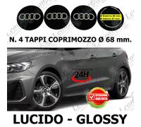 N. 4 Tappi Coprimozzo per Audi 68 mm. nero CERCHI STEMMA Logo BORCHIE ruote auto