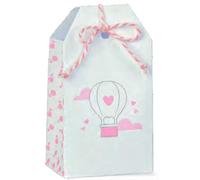 N.50 Pezzi Scatola Forma BUSTINA Mongolfiera Rosa Porta Confetti Comunione Battesimo Completo di BIGLIETTINO con Stampa Professionale in Omaggio 17824