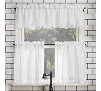 N° 918 Mariela - Set di tende da cucina semi-velate con mantovana e ripiani, 147,3 x 61 cm, 3 pezzi, colore: Bianco